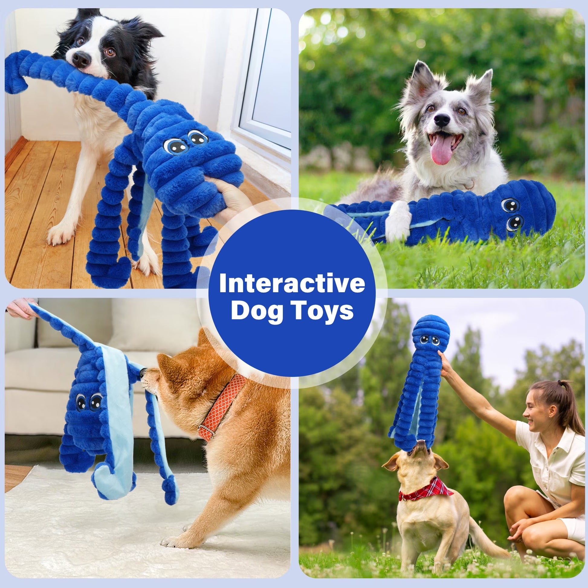 Dog Toys for Large Dogs, 27” Extra Large Crinkle Squeaky Dog Chew Toy, Blue Octopus
