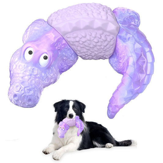 Dog Toys for Super Aggresive Chewers Indestructible Interactive Tough Dog Chew Crocodile Toy Heavy Duty Durable Toys Teeth Cleaning for Large Medium Dogs (Purple)