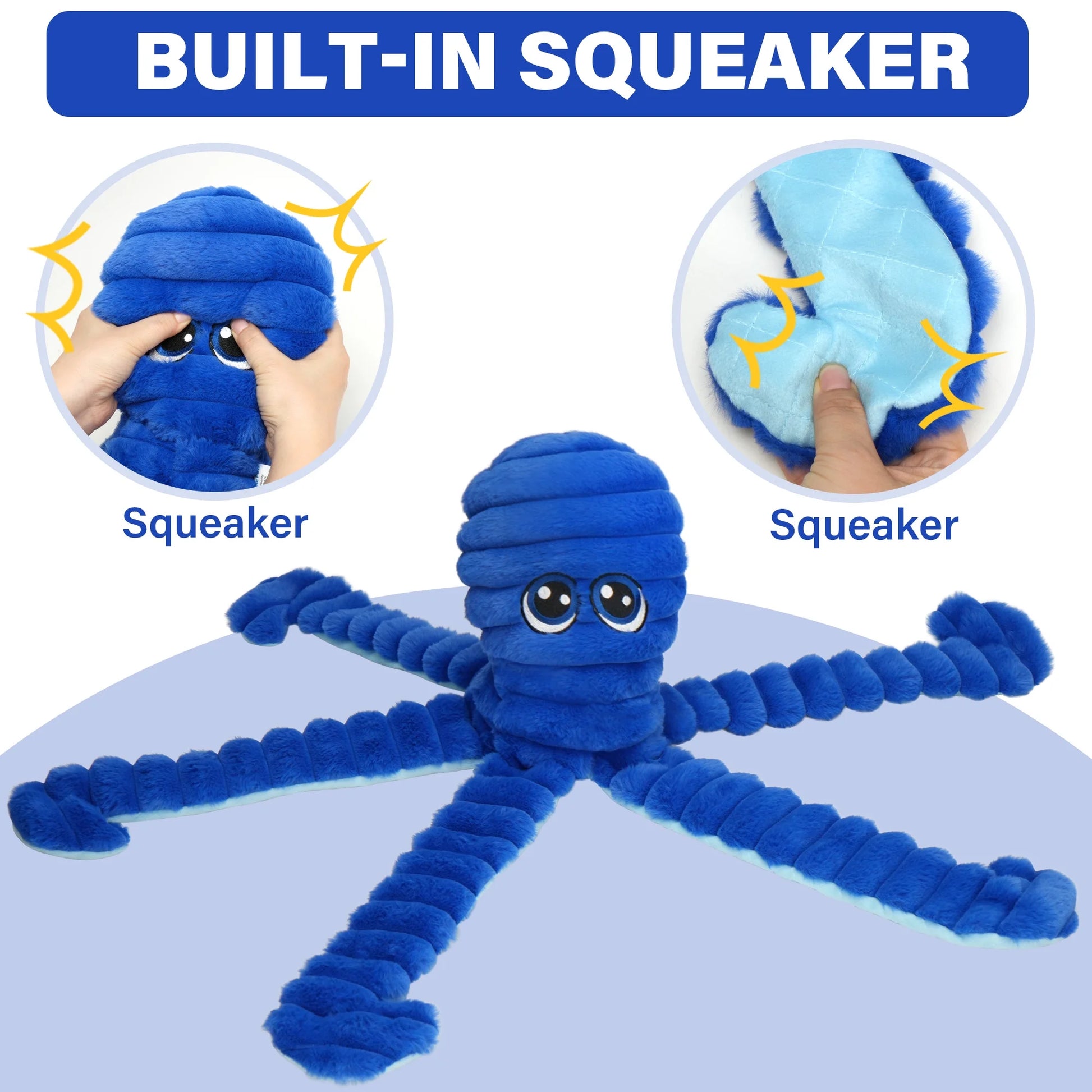 Dog Toys for Large Dogs, 27” Extra Large Crinkle Squeaky Dog Chew Toy, Blue Octopus