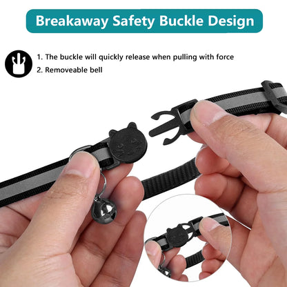 2-Pack Reflective Breakaway AirTag Cat Collar with Case and Bell for Cats, Kittens, and Extra Small Dogs - Black