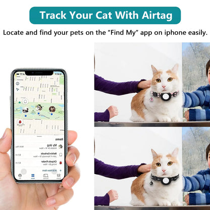 2-Pack Reflective Breakaway AirTag Cat Collar with Case and Bell for Cats, Kittens, and Extra Small Dogs - Black