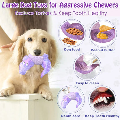Dog Toys for Super Aggresive Chewers Indestructible Interactive Tough Dog Chew Crocodile Toy Heavy Duty Durable Toys Teeth Cleaning for Large Medium Dogs (Purple)