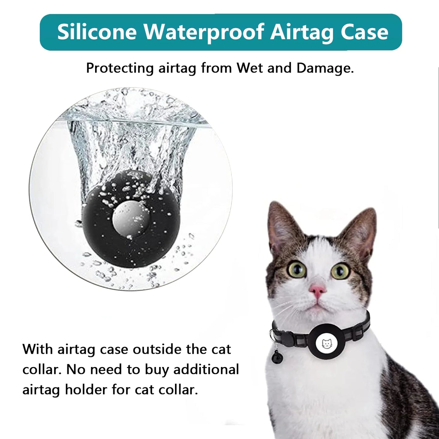 2-Pack Reflective Breakaway AirTag Cat Collar with Case and Bell for Cats, Kittens, and Extra Small Dogs - Black