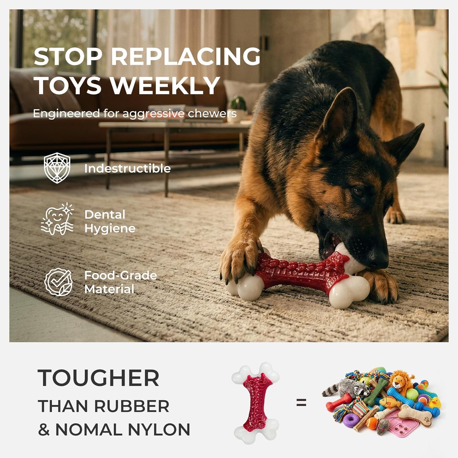 Tough Dog Toys for Aggressive Chewers Large Breed - 8'' Beef Flavor Indestructib